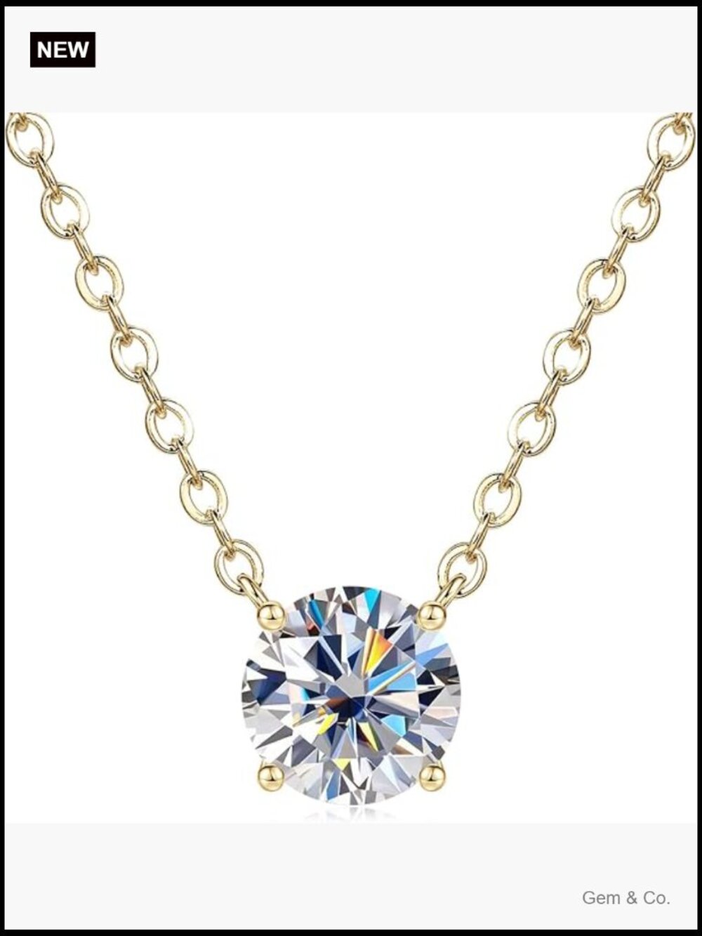 Moissanite Solitaire Pendant Necklace 3CT 14K Gold Plated Adjustable